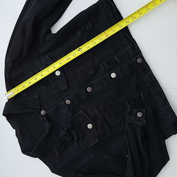 Shein Distressed Cropped  Black Denim Jean Jacket Puffy Sleeves Size XS - Picture 11 of 15